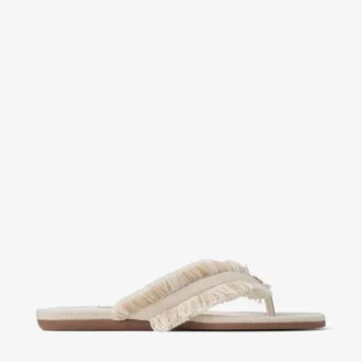 Bay Flat Almond Mix Frayed Flecked Canvas Flat Sandals