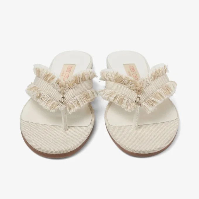 Bay Flat Almond Mix Frayed Flecked Canvas Flat Sandals