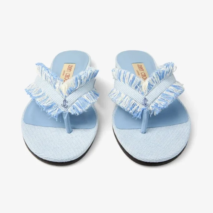 Bay Flat Riviera Blue Mix Frayed Flecked Canvas Flat Sandals
