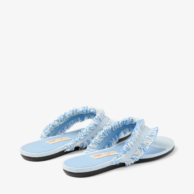 Bay Flat Riviera Blue Mix Frayed Flecked Canvas Flat Sandals