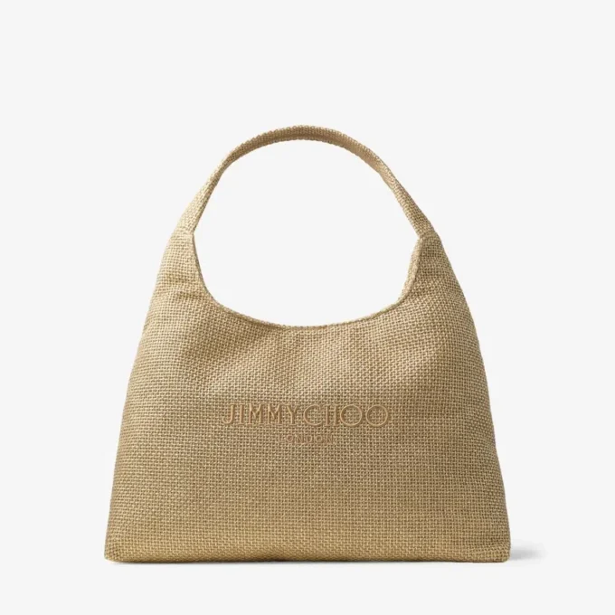 Beach Diamond Hobo Large Gold and Dark Cappuccino Metallic Raffia Shoulder Bag