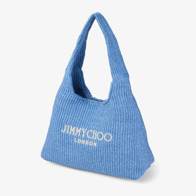Beach Diamond Hobo Large Ocean Blue and Ecru Raffia Shoulder Bag