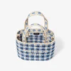 Beach Tote East-West Mini Marine Mix and Ecru Gingham Raffia Mini Beach Top Handle Tote Bag