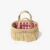 Beach Tote East-West Mini Natural and Light Gold Woven Raffia Mini Beach Tote Bag with Fringes