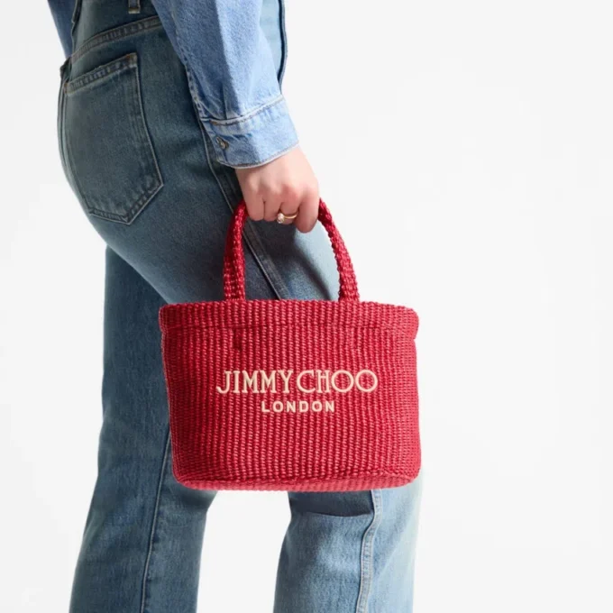 Beach Tote East-West Mini Ruby Red and Light Gold Mini Beach Top Handle Tote Bag