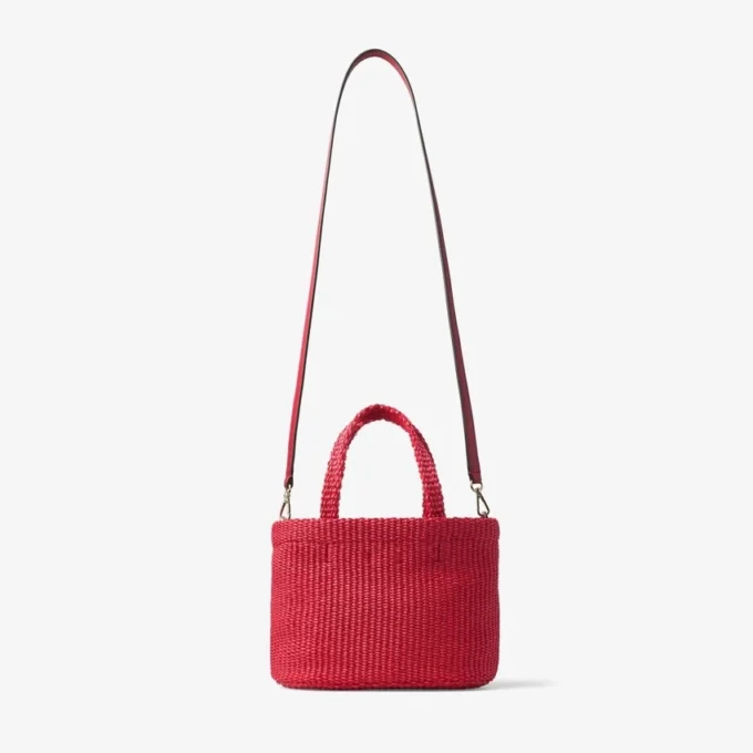 Beach Tote East-West Mini Ruby Red and Light Gold Mini Beach Top Handle Tote Bag