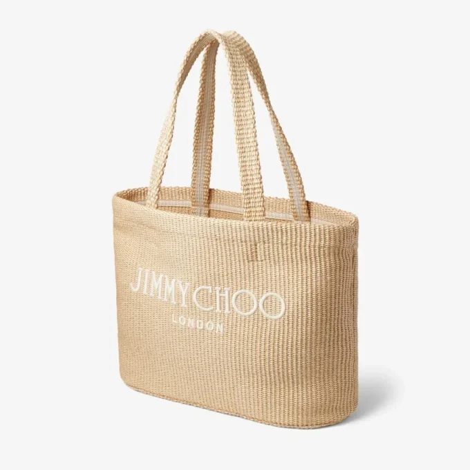 Beach Tote East-West Natural Raffia Embroidered Tote Bag