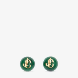 Beads Earrings Dark Green and Gold Finish Metal and Acrylic Stud Earrings
