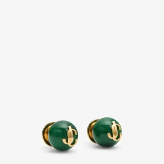 Beads Earrings Dark Green and Gold Finish Metal and Acrylic Stud Earrings