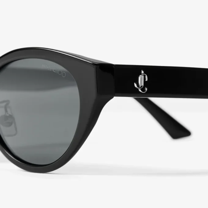 Benna Black and Grey Acetate Oval Sunglasses