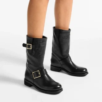 Biker Mid Black Biker Leather Ankle Boot