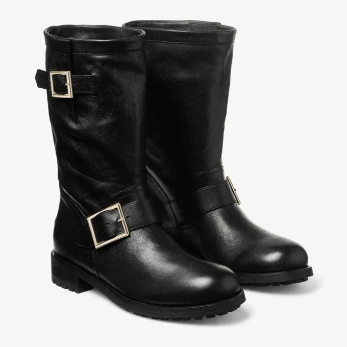 Biker Mid Black Biker Leather Ankle Boot