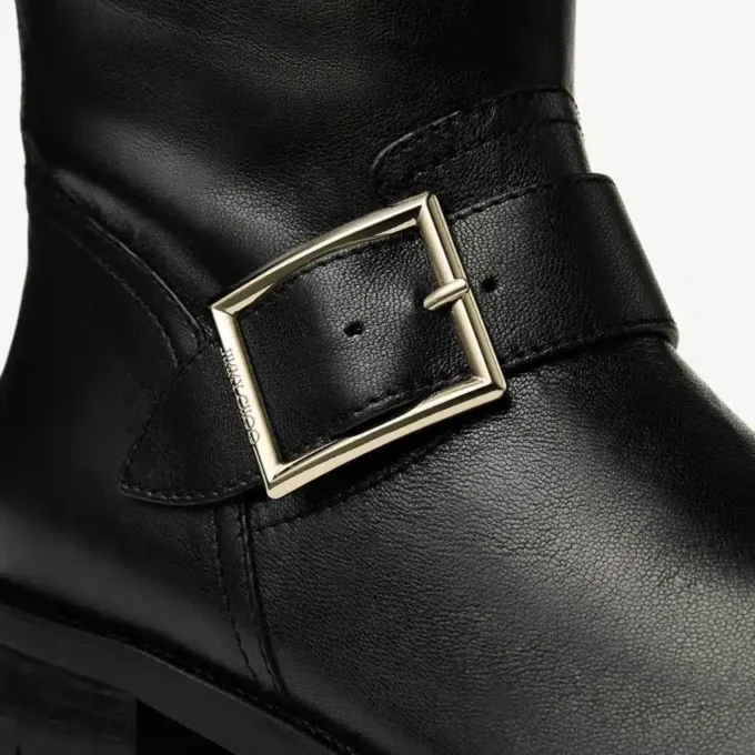 Biker Mid Black Biker Leather Ankle Boot