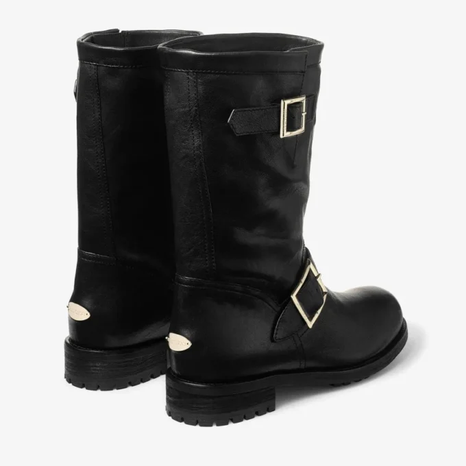 Biker Mid Black Biker Leather Ankle Boot