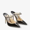Bing 100 Black Patent Leather Mules with Crystal Strap