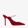 Bing 100 Ruby Red Velvet Mules with Crystal Embellishment