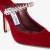 Bing 100 Ruby Red Velvet Mules with Crystal Embellishment
