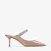 Bing 65 Ballet Pink Patent Leather Mules with Crystal Strap
