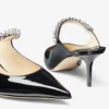 Bing 65 Black Patent Leather Mules with Crystal Strap