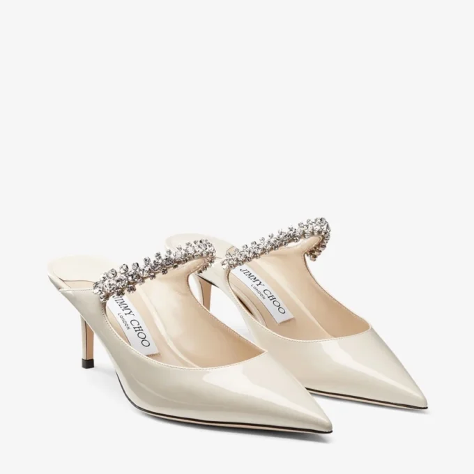 Bing 65 Linen Patent Leather Mules with Crystal Strap