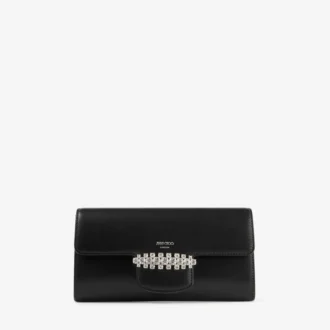 Bing Wallet Chain Black Leather Mini Shoulder Bag with Crystal Piece