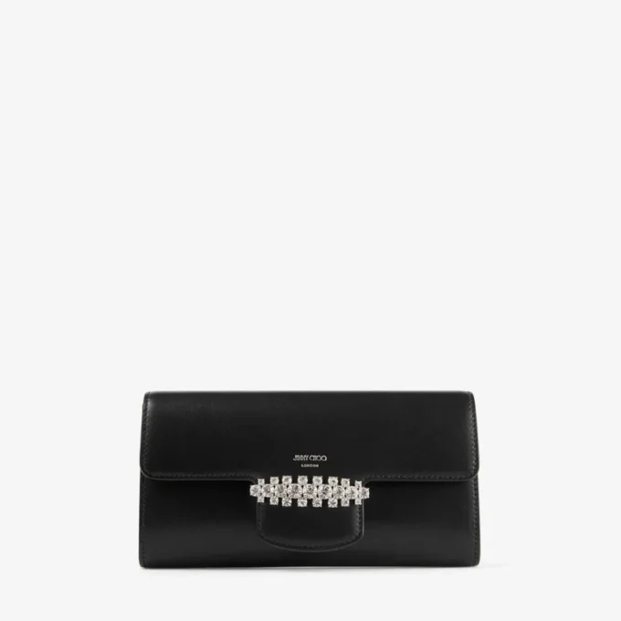 Bing Wallet Chain Black Leather Mini Shoulder Bag with Crystal Piece