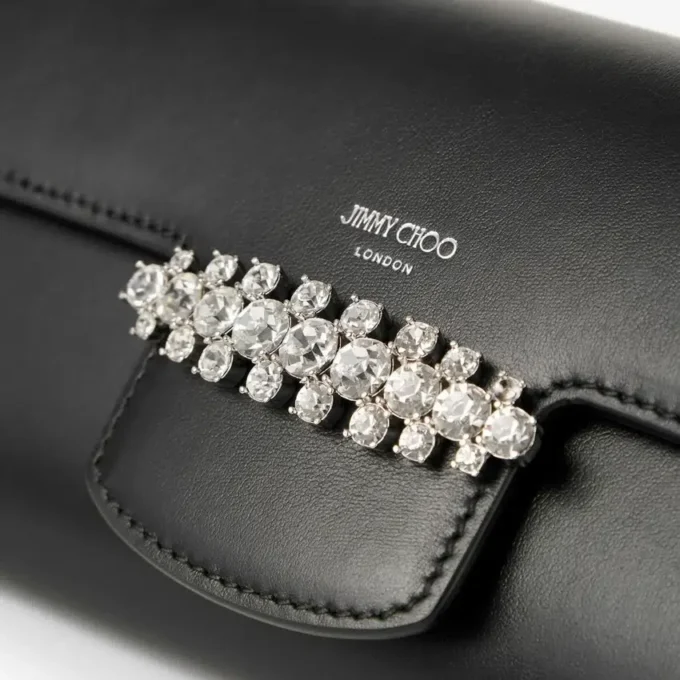 Bing Wallet Chain Black Leather Mini Shoulder Bag with Crystal Piece