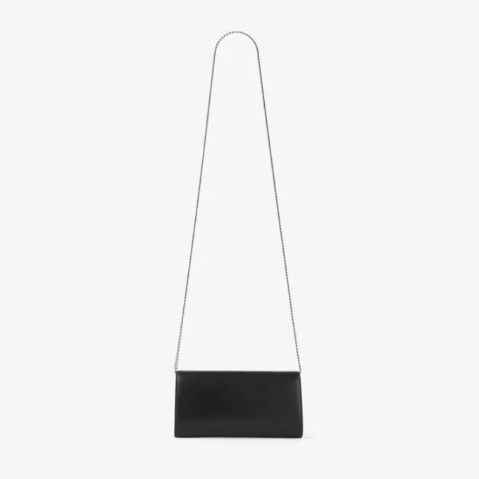 Bing Wallet Chain Black Leather Mini Shoulder Bag with Crystal Piece