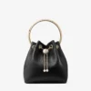 Bon Bon Biker Leather Black Bag with Pearl Closure