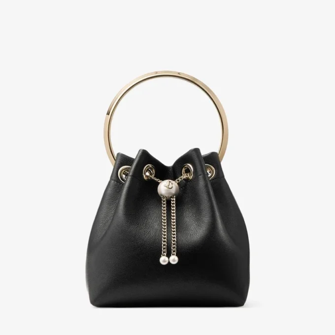 Bon Bon Biker Leather Black Bag with Pearl Closure