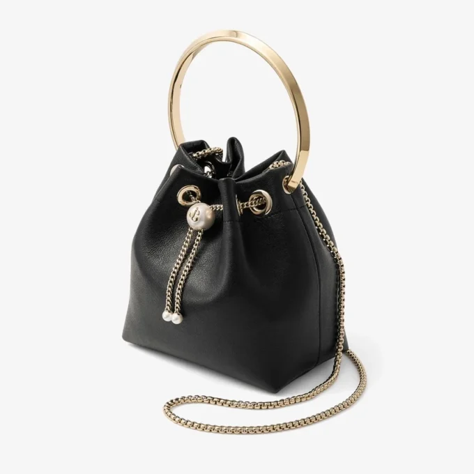 Bon Bon Biker Leather Black Bag with Pearl Closure