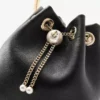 Bon Bon Biker Leather Black Bag with Pearl Closure