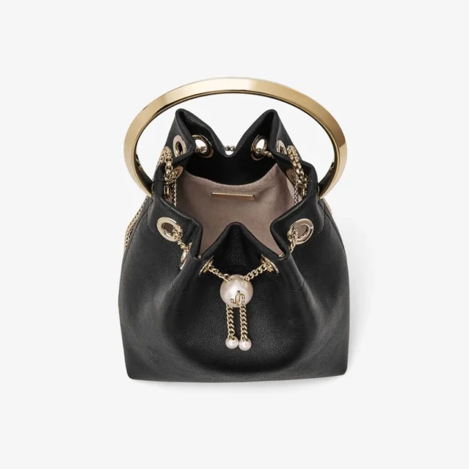 Bon Bon Biker Leather Black Bag with Pearl Closure