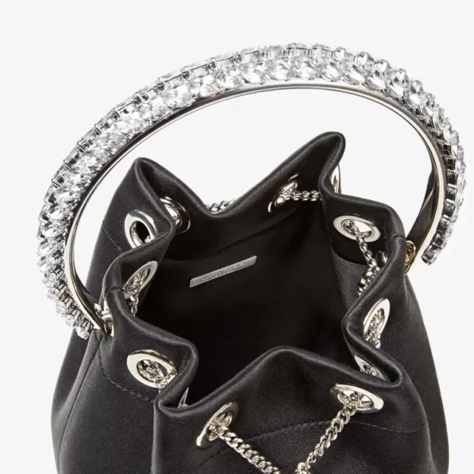 Bon Bon Black Satin Bag with Crystal Handle