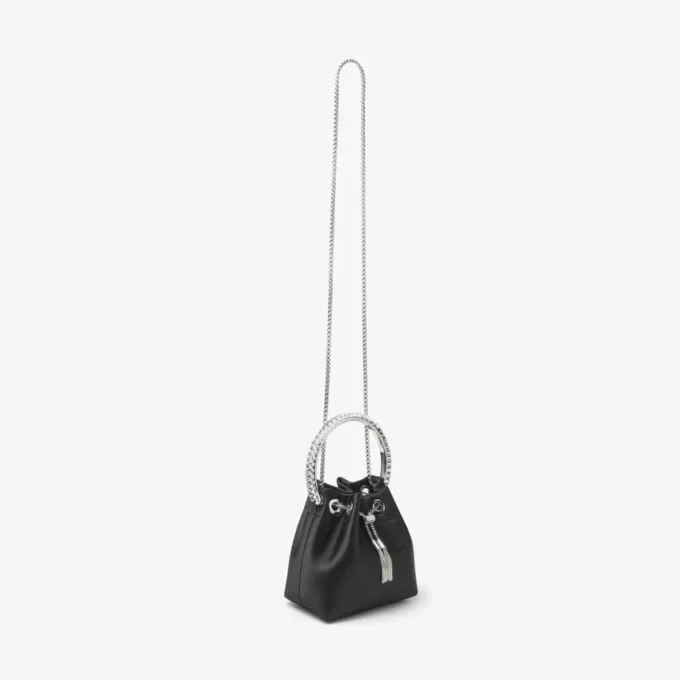 Bon Bon Black Satin Bag with Crystal Handle