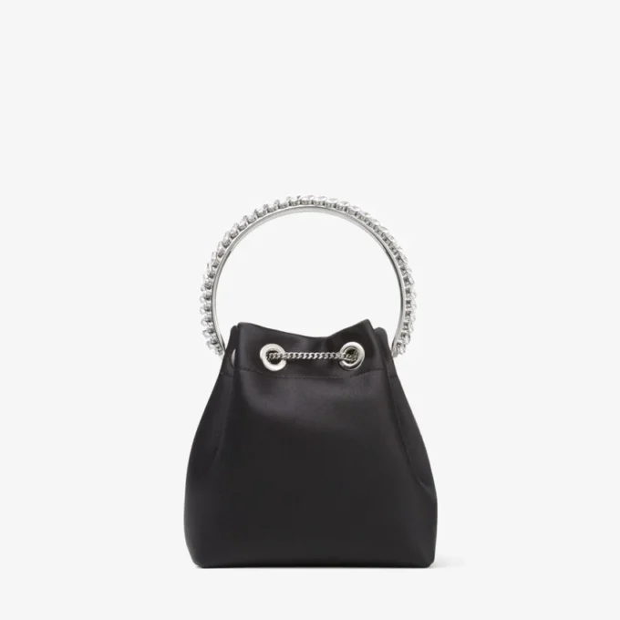 Bon Bon Black Satin Bag with Crystal Handle