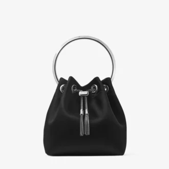 Bon Bon Black Satin Handbag with Metal Handle