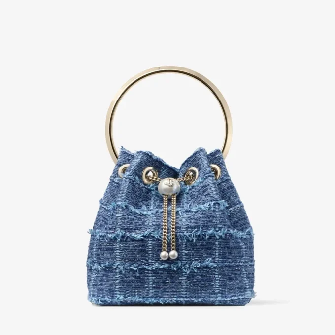Bon Bon Crosshatch Denim Fabric Bucket Bag