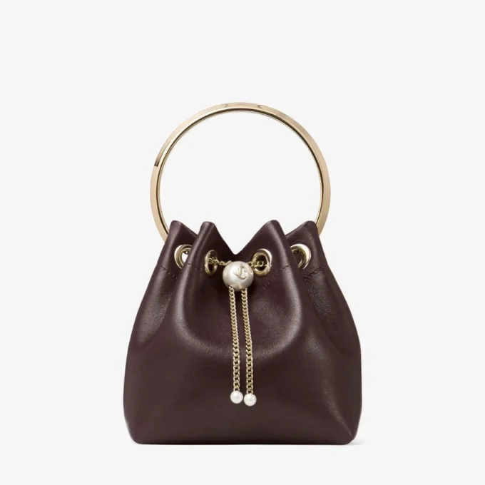 Bon Bon Deep Merlot Biker Leather Bag with Pearl Closure