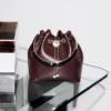 Bon Bon Deep Merlot Biker Leather Bag with Pearl Closure