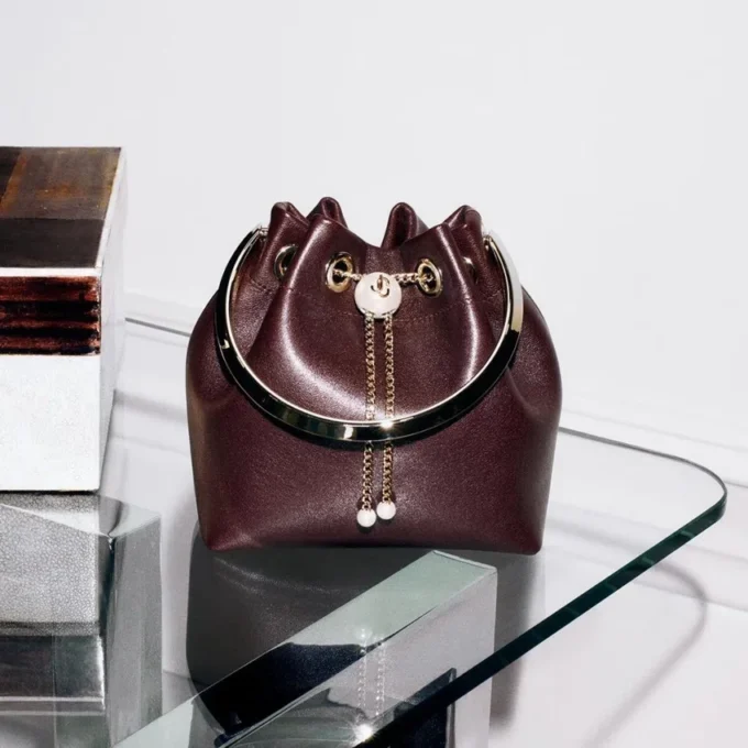 Bon Bon Deep Merlot Biker Leather Bag with Pearl Closure
