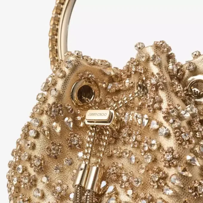 Bon Bon Gold Metallic Nappa Handbag with Crystal Embroidery