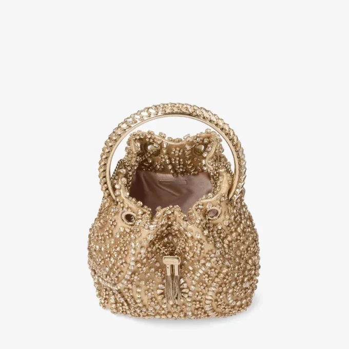 Bon Bon Gold Metallic Nappa Handbag with Crystal Embroidery