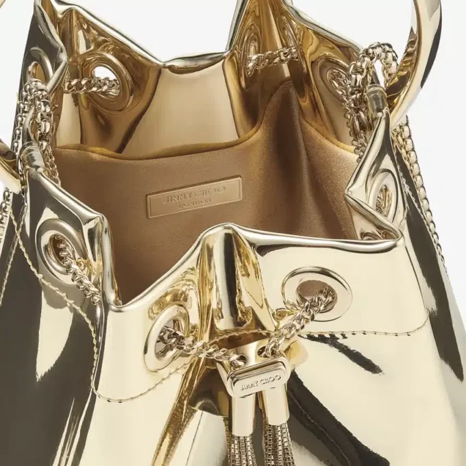 Bon Bon Gold Mirror Fabric Mini Bag with Metal Handle