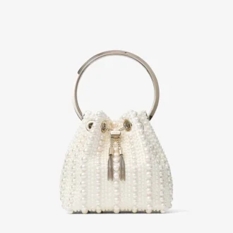 Bon Bon Ivory Satin Bag with All-Over Pearls