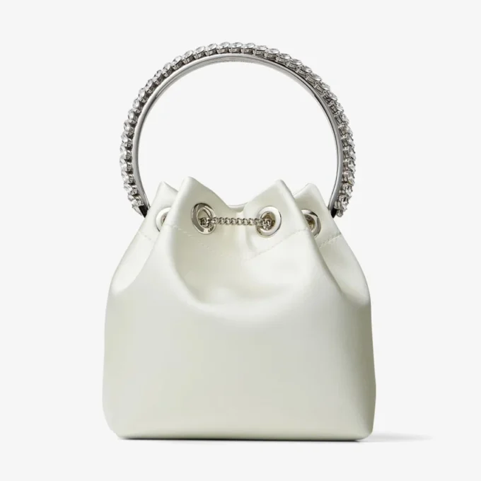 Bon Bon Ivory Satin Bag with Crystal Handle