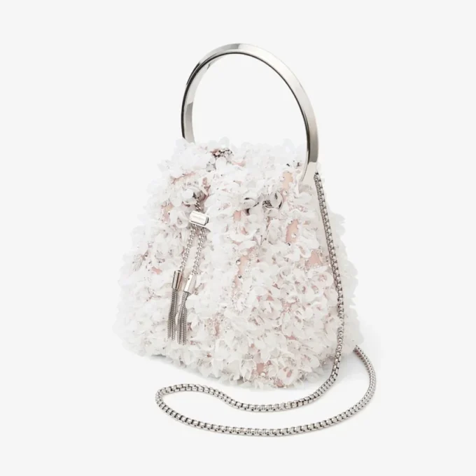 Bon Bon Ivory Satin Bucket Bag with Petal Embroidery