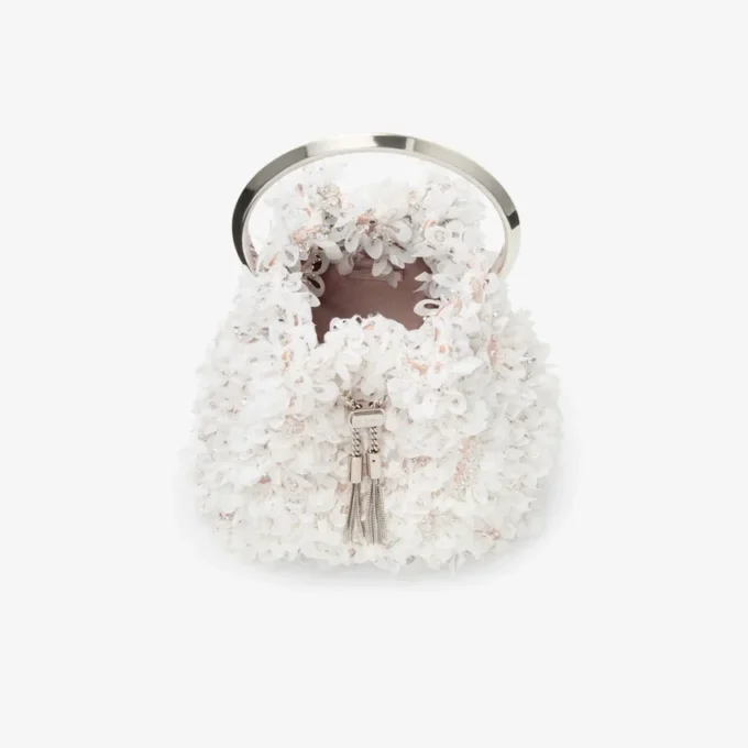 Bon Bon Ivory Satin Bucket Bag with Petal Embroidery