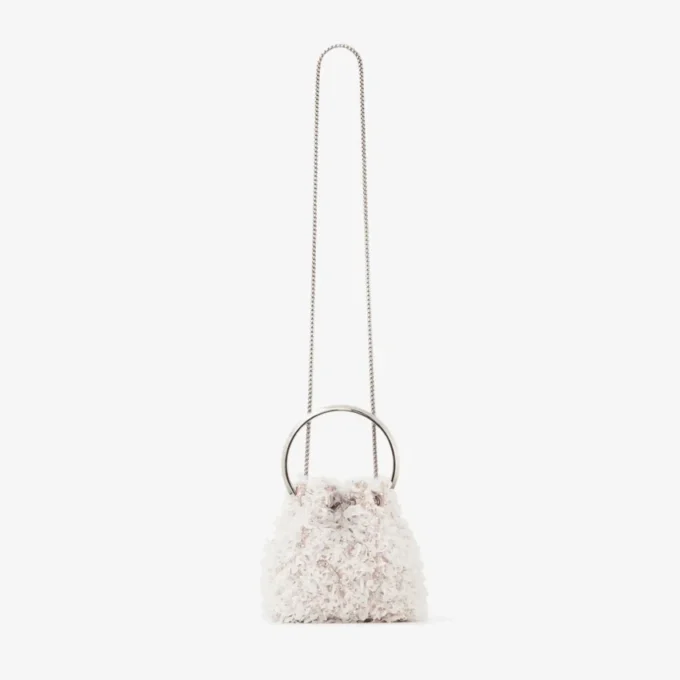 Bon Bon Ivory Satin Bucket Bag with Petal Embroidery