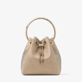 Bon Bon Light Gold Satin and Illusion Crystal Mesh Handbag